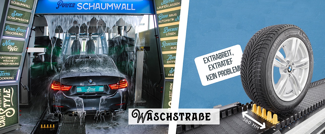 Collage Waschstraße und Räderreinigung